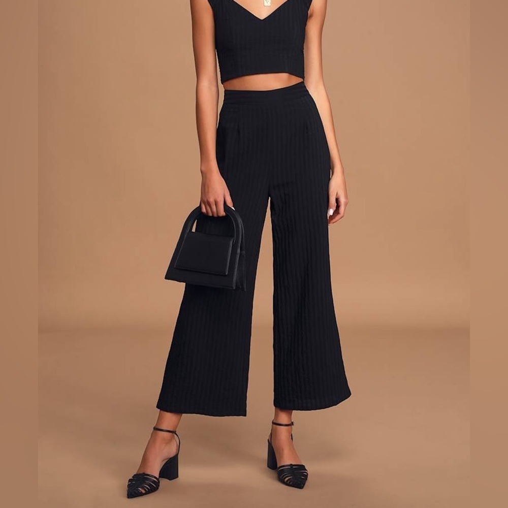 Sage Black Wide Leg Cropped Pants Black NWT Women’s M Chic Dressy Office